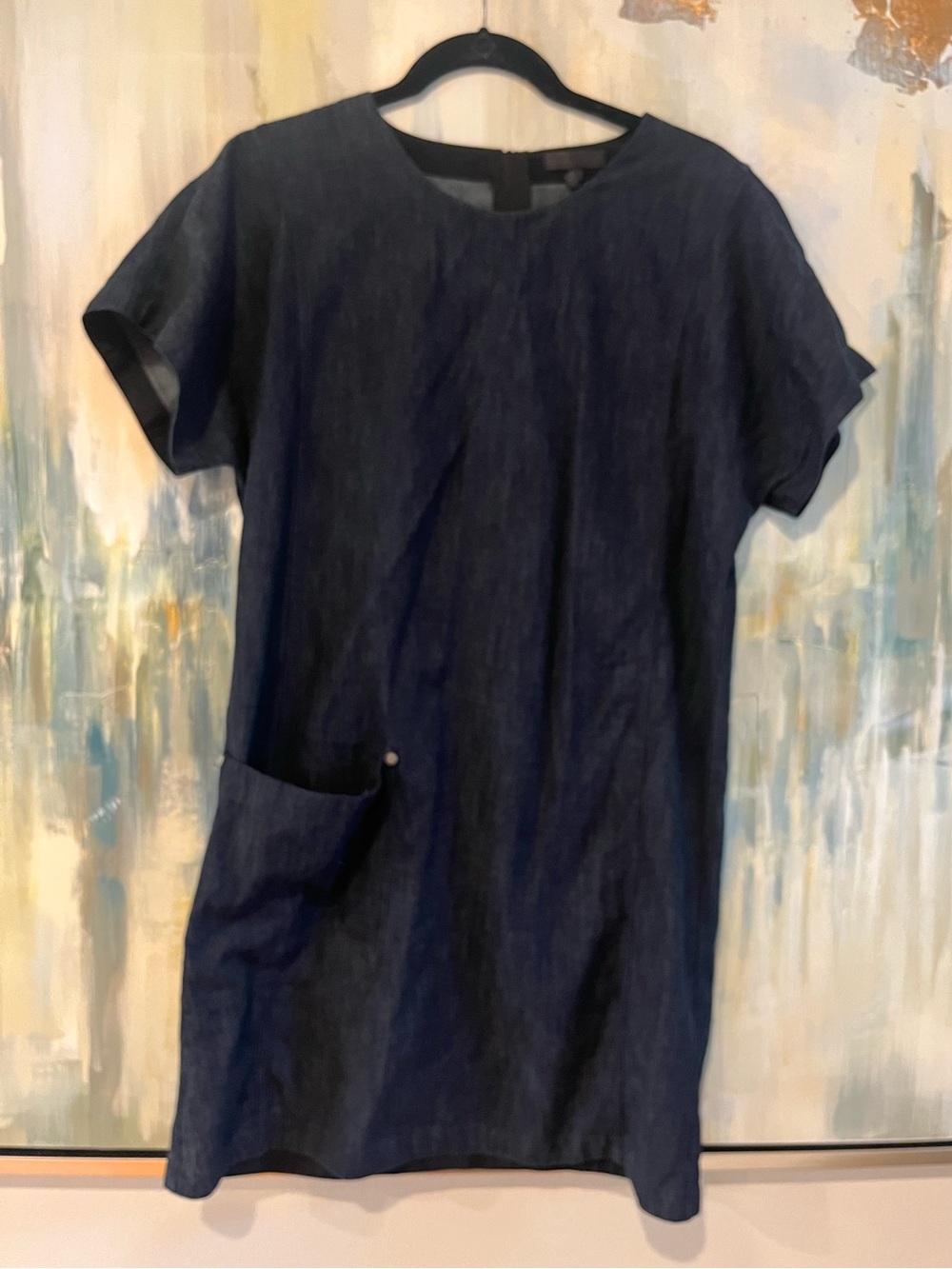 Rag & Bone Navy Linen Blend Shift Dress with Pocket Size M